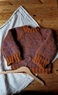 Handgestrickter Islandpullover Gr. 98  Unisex  100% Wolle  Rost-Blau Melange