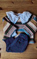 Handgestrickter Kinderpullover Bio-Schurwolle Gr. 104  Gestreift Boho/Eco Style,