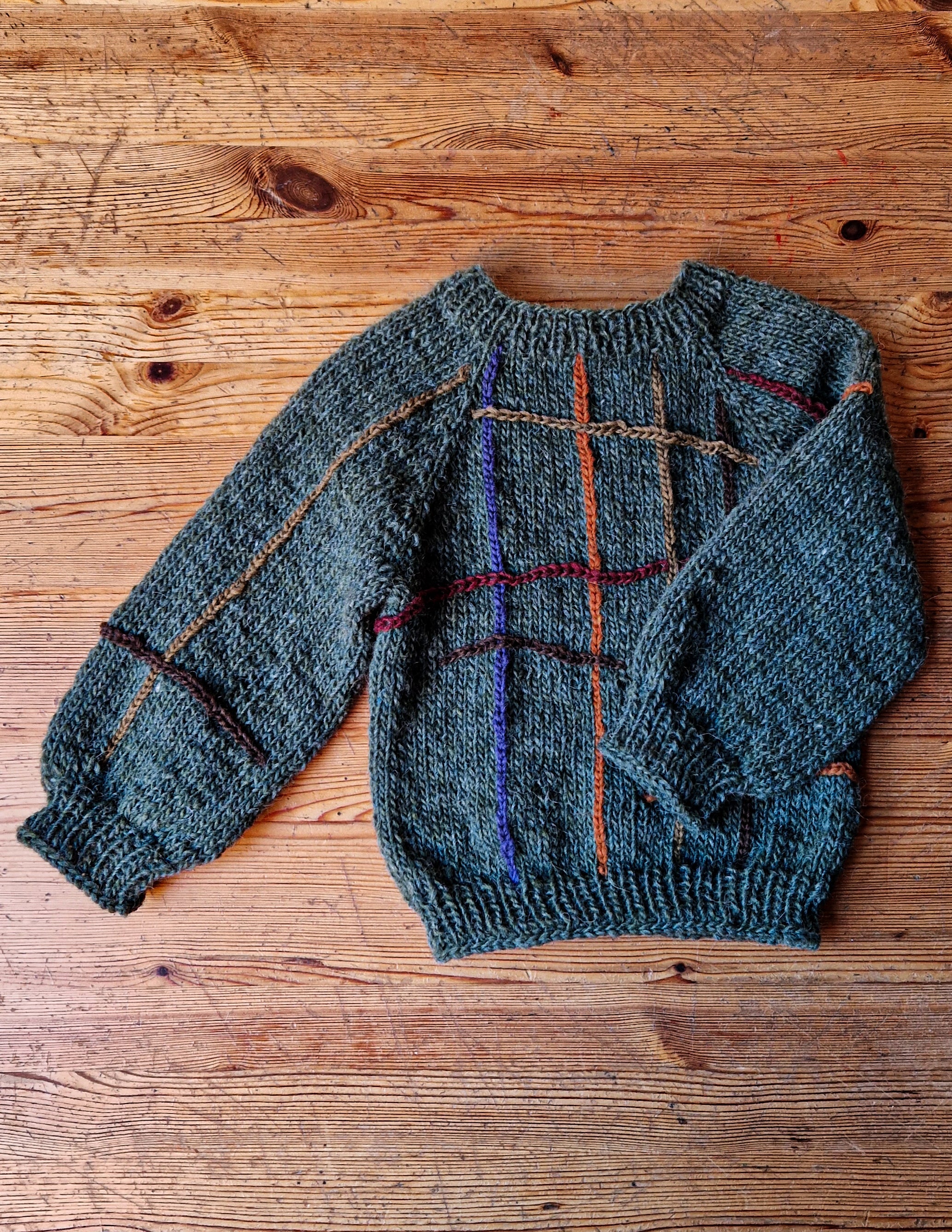 Handgestrickte Pullover Handgestrickter Island-Pullover aus 100% Wolle Gr. 110  Unikat im Boho-Stil