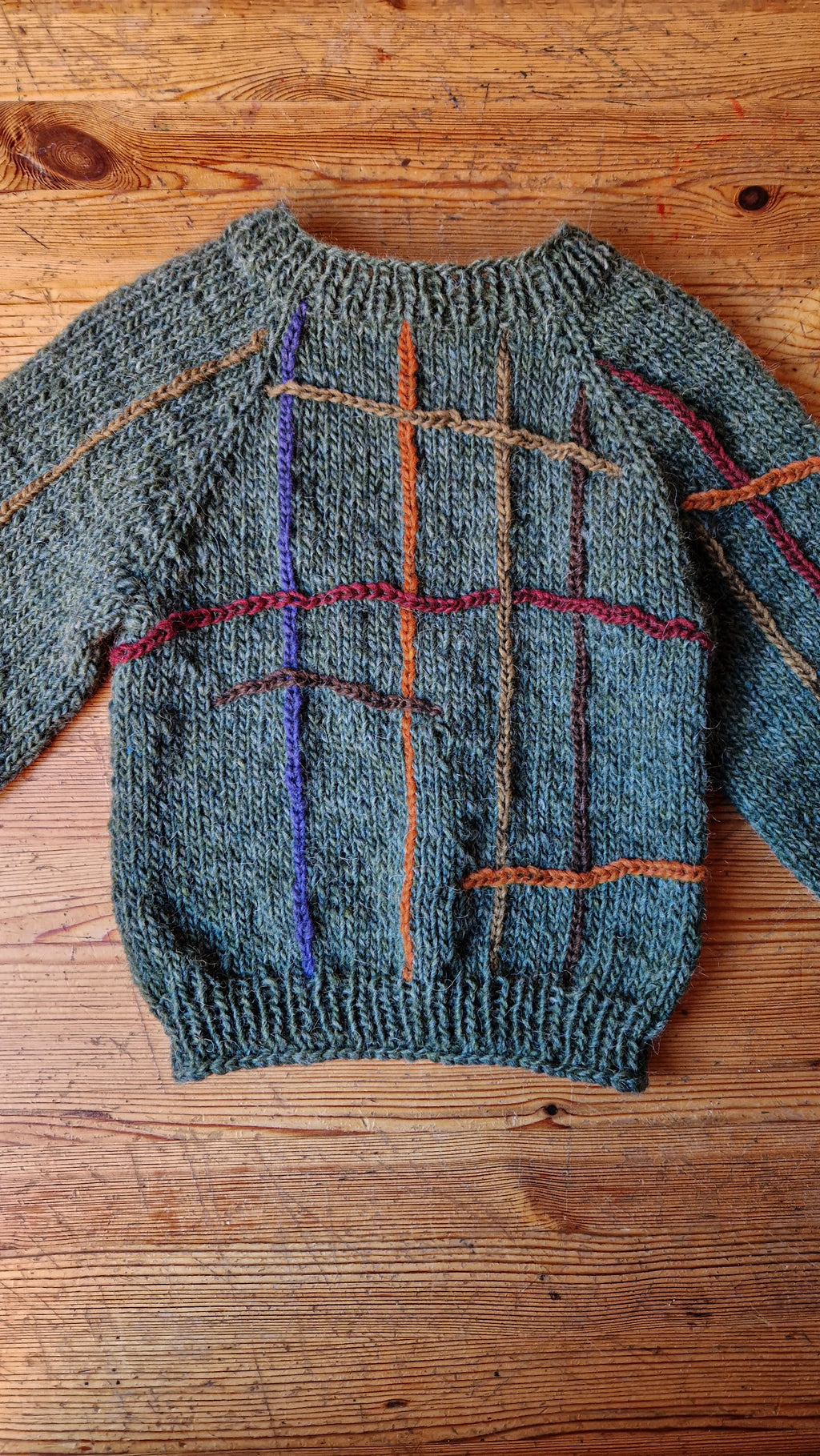 Handgestrickte Pullover Handgestrickter Island-Pullover aus 100% Wolle Gr. 110  Unikat im Boho-Stil