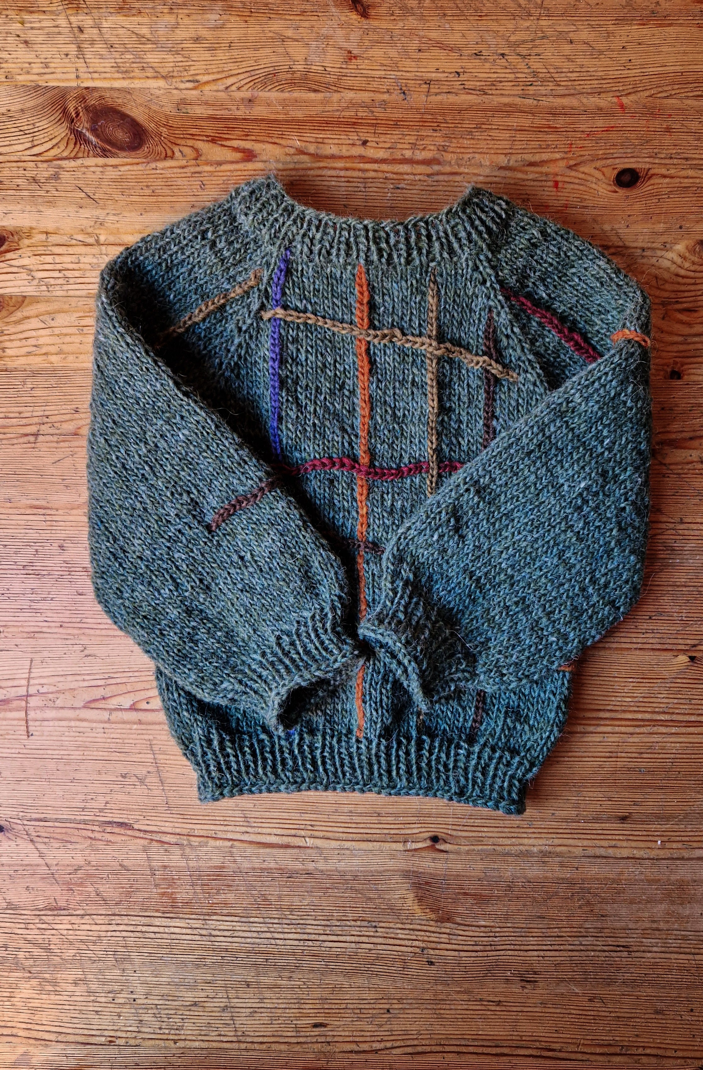 Handgestrickte Pullover Handgestrickter Island-Pullover aus 100% Wolle Gr. 110  Unikat im Boho-Stil